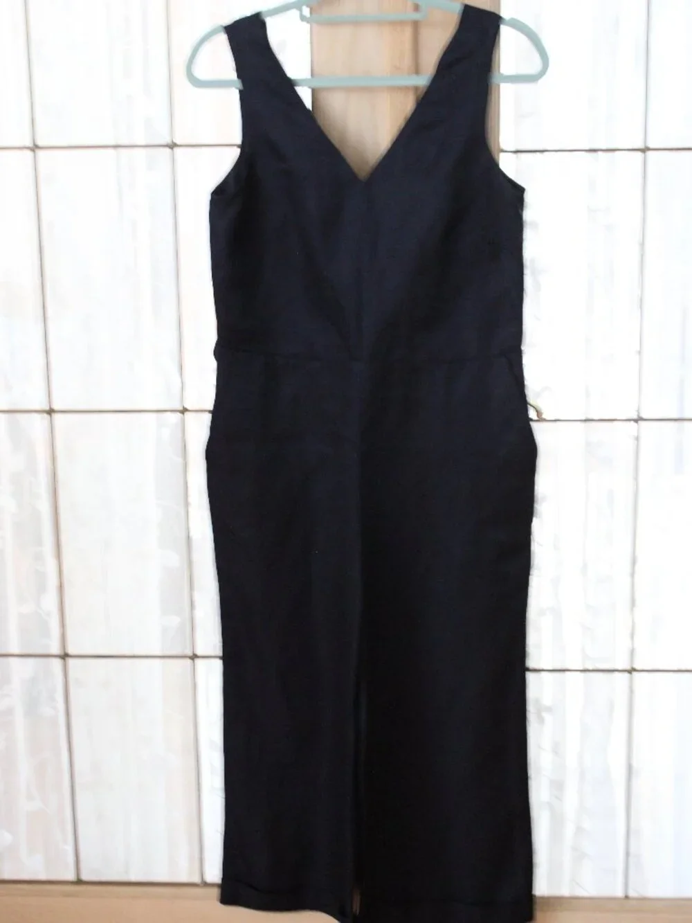 Banana Republic Women Jumpsuit Sz 8P Navy Sleeveless Rayon Linen Shift Side Zip
